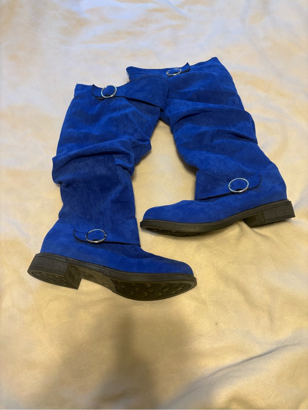 Blue faux suede boots. No lining. Size 45- fits like a 10-10.5.